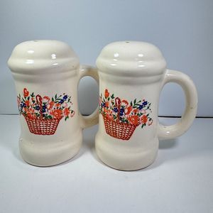 Vintage Salt & Pepper Ceramic Basket with Flowers Shakers